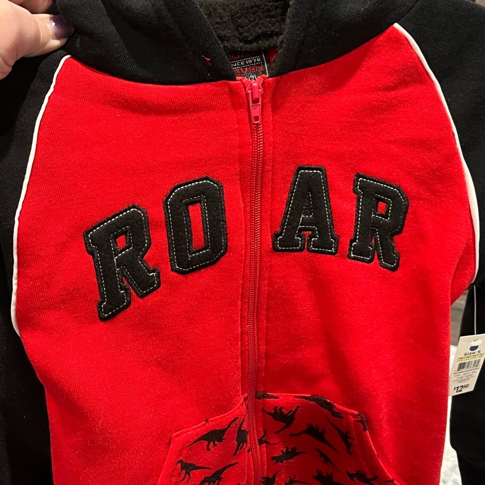 Kid’s Dinosaur Black and Red Jacket size 6/7 New! Cute Dino themed